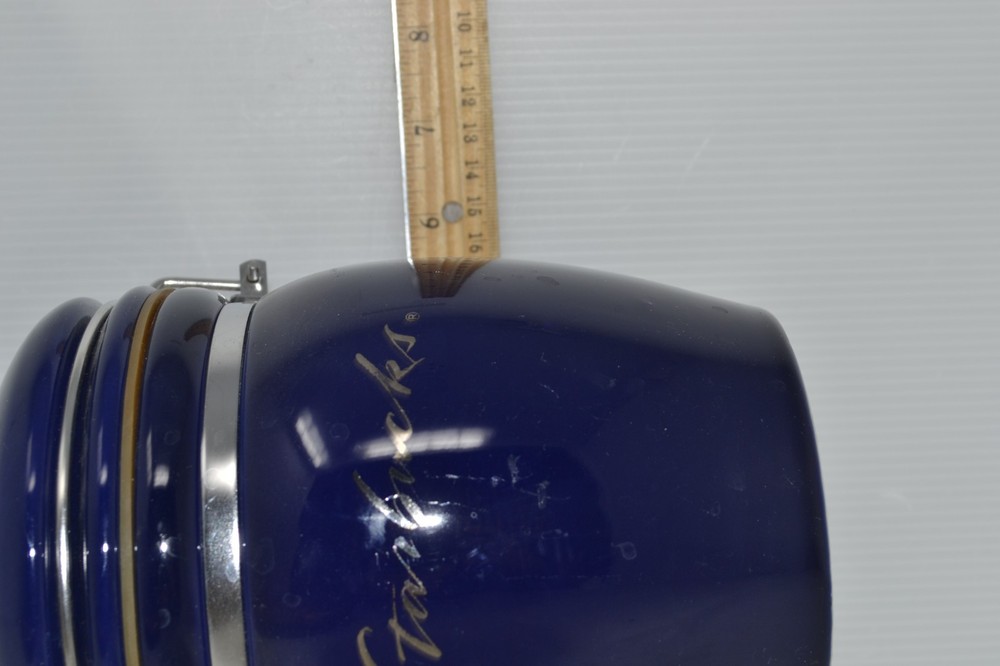 Starbucks Coffee Storage Canister Cobalt Blue Silver Script Logo Jar 7”