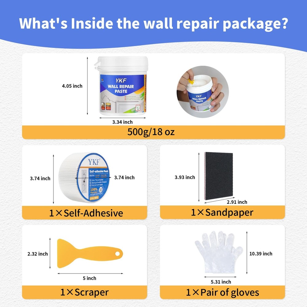 Drywall Repair Kit (18 oz) - Spackle Wall Paste with Scraper & White