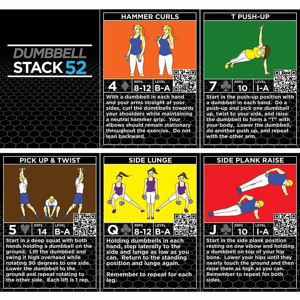 STACK 52 Dumbbell Exercise Workout Card Game Adjustable Free Weight Sets