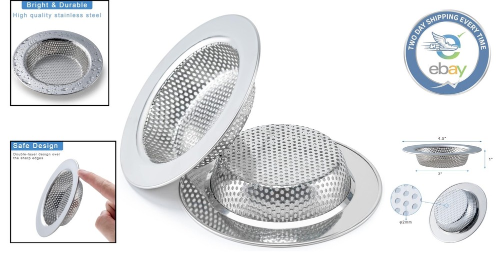 2 Pcs Rustproof Stainless Steel Kitchen Sink Strainer - Double Layer Design