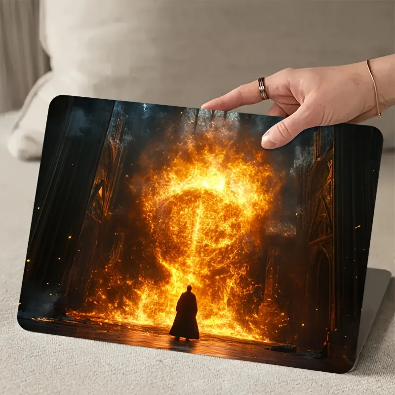 2 Pieces Dramatic Flame and Silhouette Laptop Stickers Design Scratch Resistant