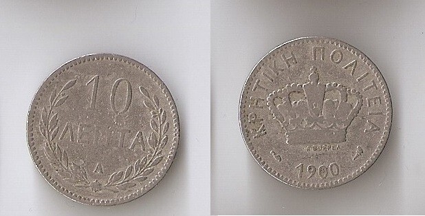 Greece,  CRETE 10 lepta 1900 A