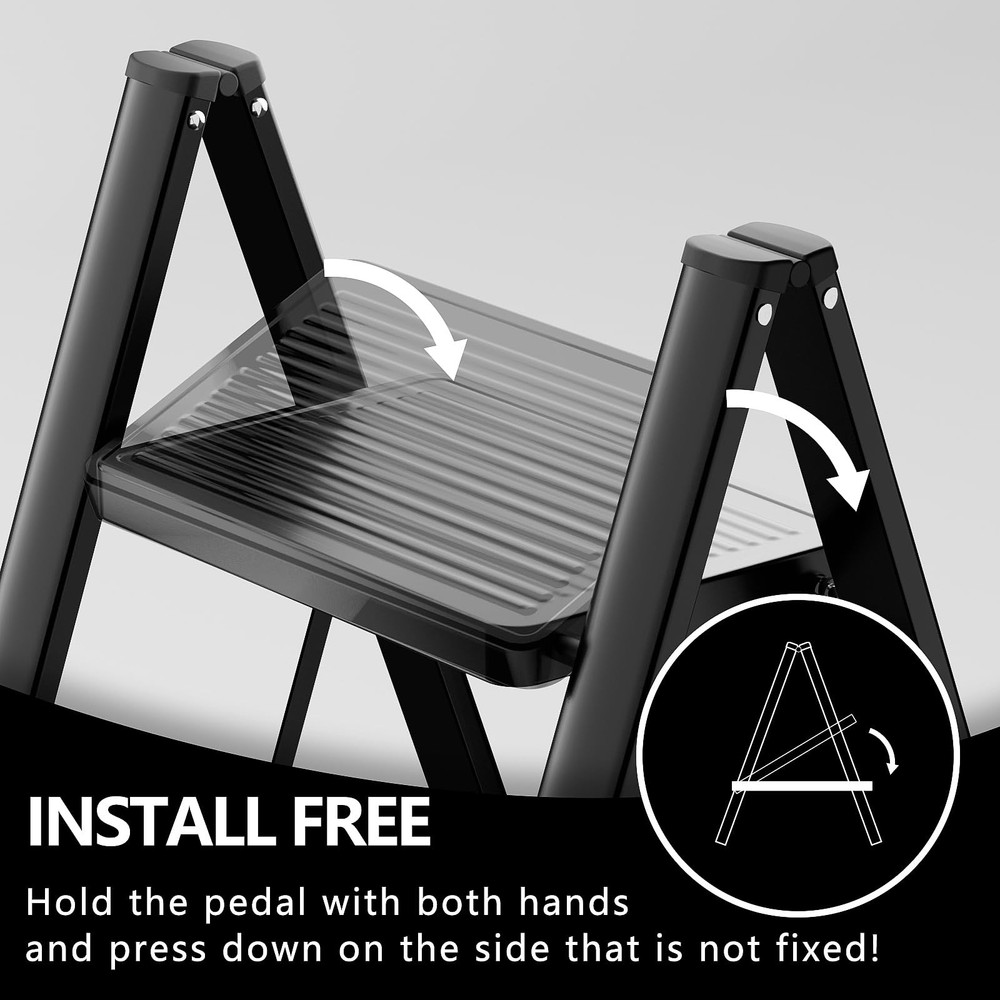 KOLL LINK Step Ladder 4 Folding, Sturdy 330 Lbs 4 step ladder, Black
