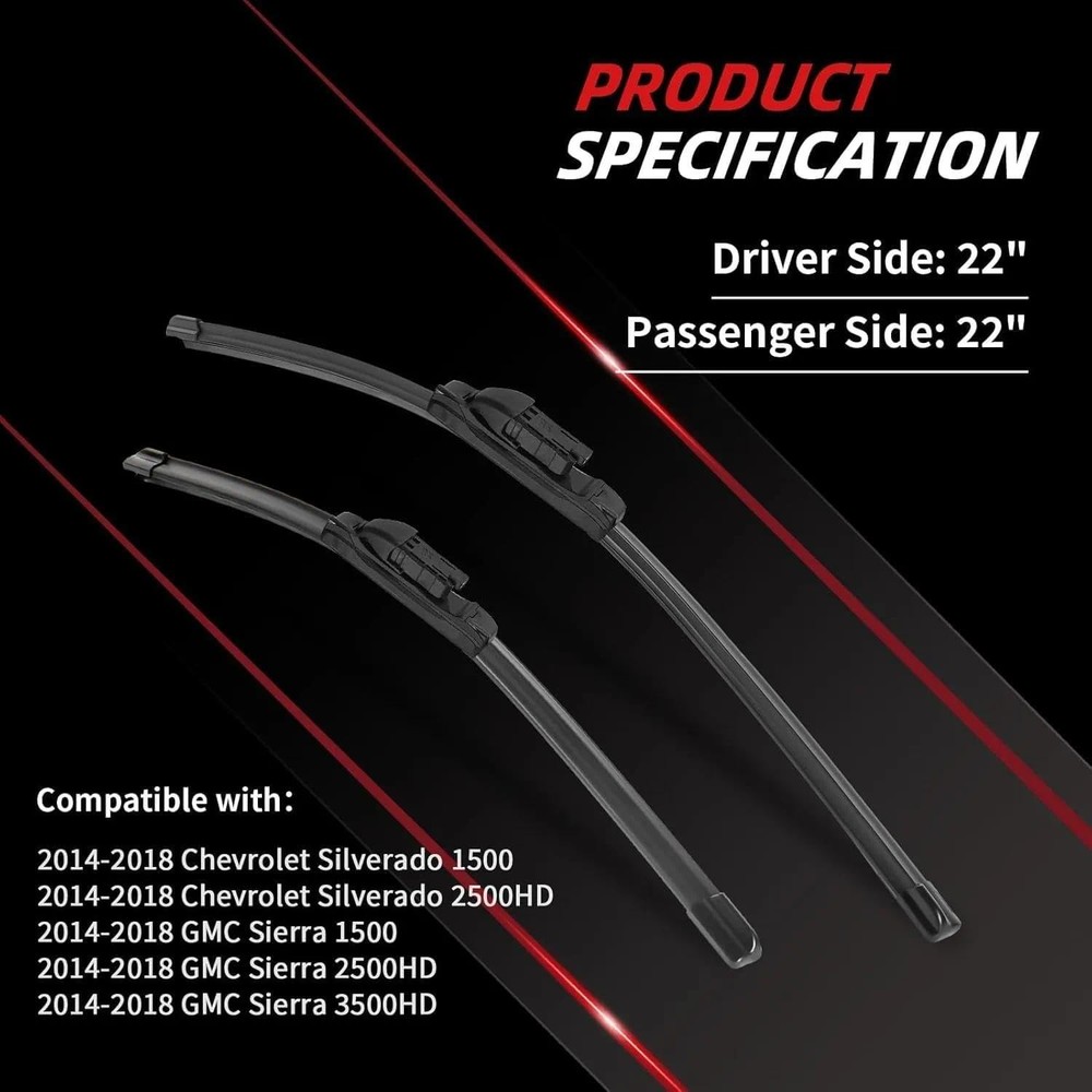 "22" Windshield Wipers for 20142018 GMC Sierra, Chevy Silverado 2 Pack"