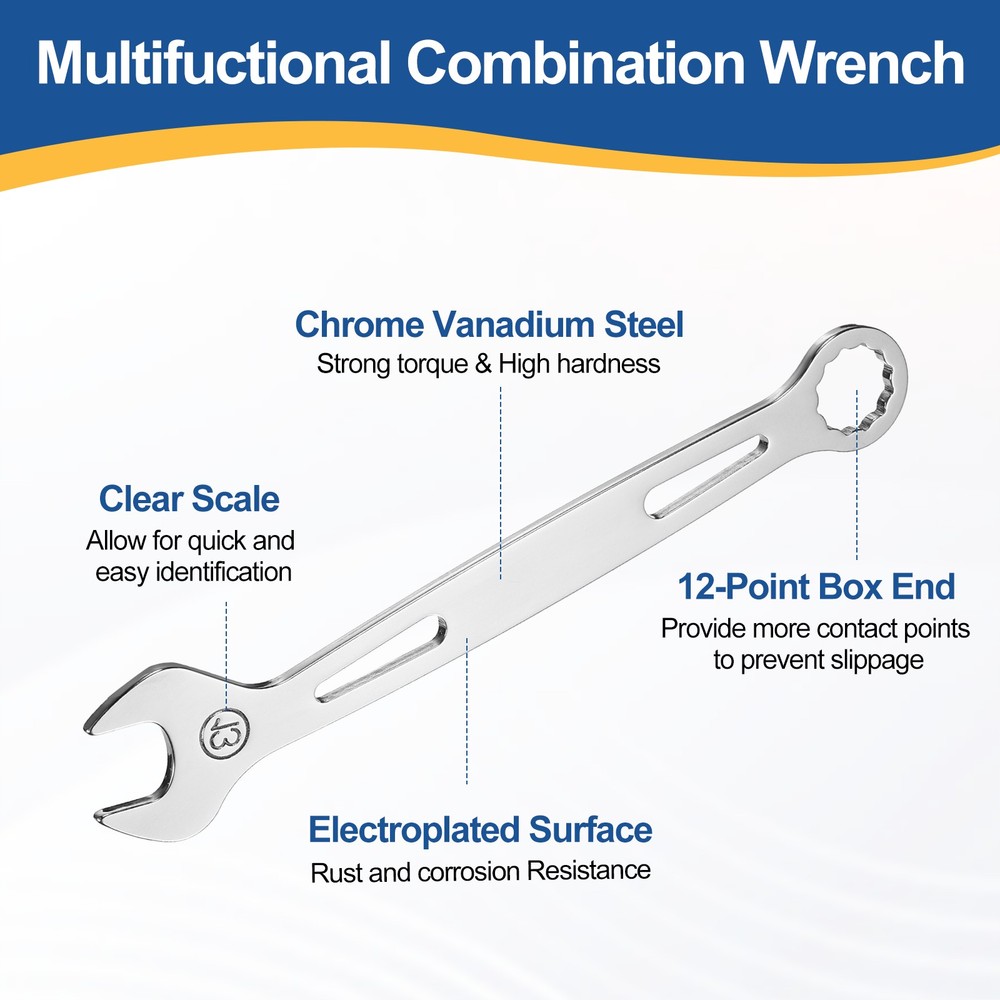 2Pcs 13mm Combination Wrench Thin Metric 12-Point Box and Open End Spanner