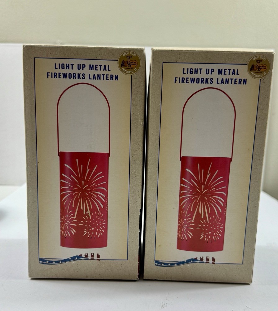 Cracker Barrel Light-Up Metal Fireworks Lantern, Red, Battery Powered Indoor