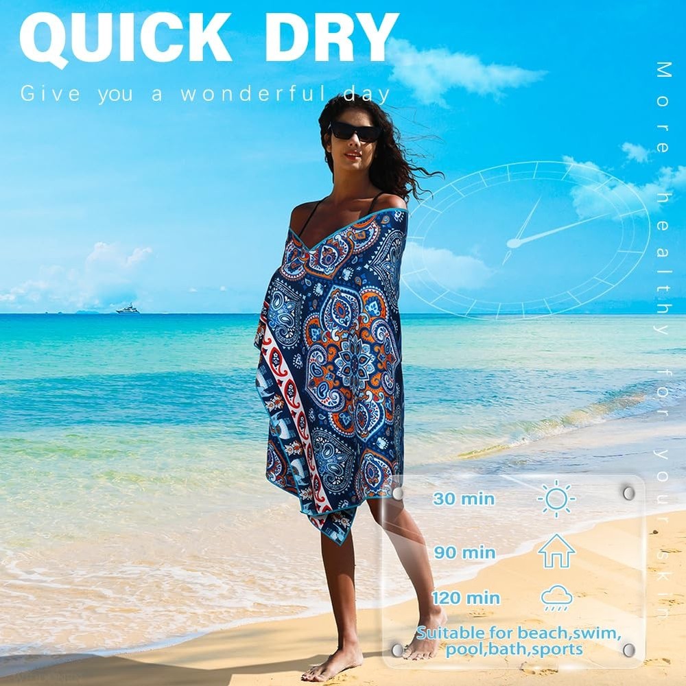 2 Pack Microfiber Lightweight Beach Towel Sand Free Quick Dry Absorbent Thin ...