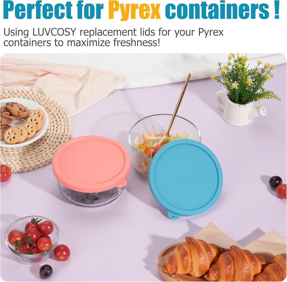 4 Cup Round Silicone Storage Cover Lids Replacement for Anchor Red & Blue