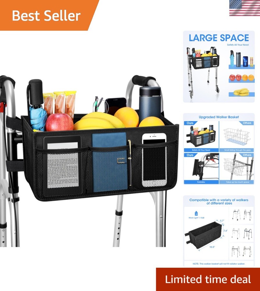 Customized Walker Accessories: Stable and Spacious Bag with Secure Cup Holder