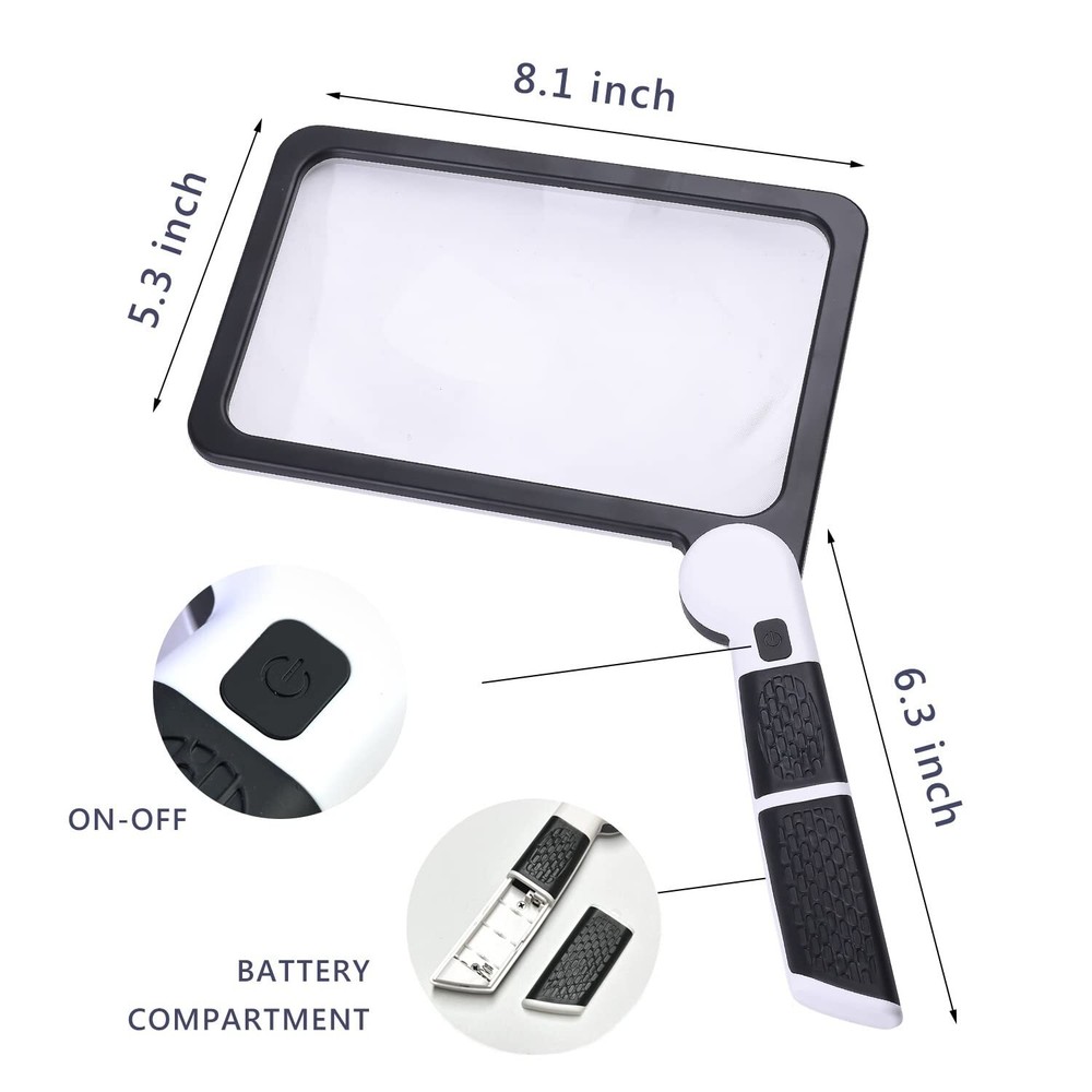 Magnifying Glass with Light, Page 5X Folding Handheld Rectangular Magnifier w...