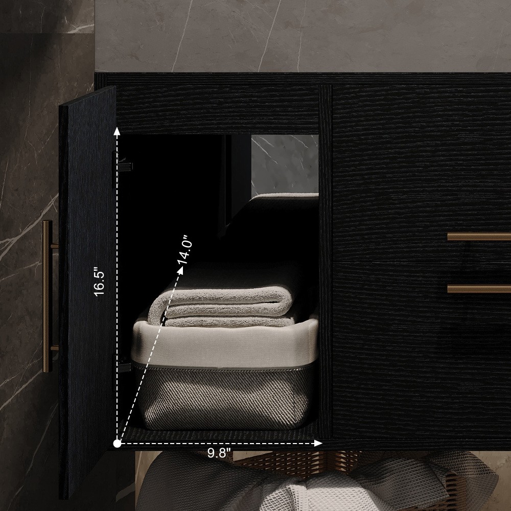 39.4'' Single Floating Bathroom Vanity, Ceramic Sink, 2 Drawers & 2 Cabinets