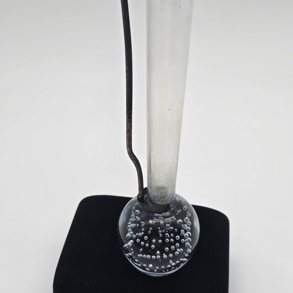 Sterling Silver Handle Bubble Glass Bud Vase 9.5"