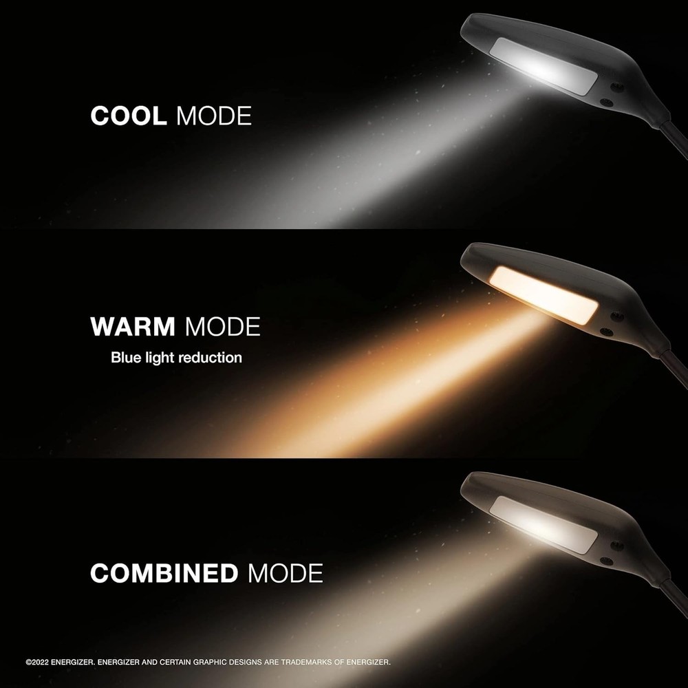ENERGIZER Rechargeable LED Book Lamp 6 Modes Dimmable Built In Clip Compact