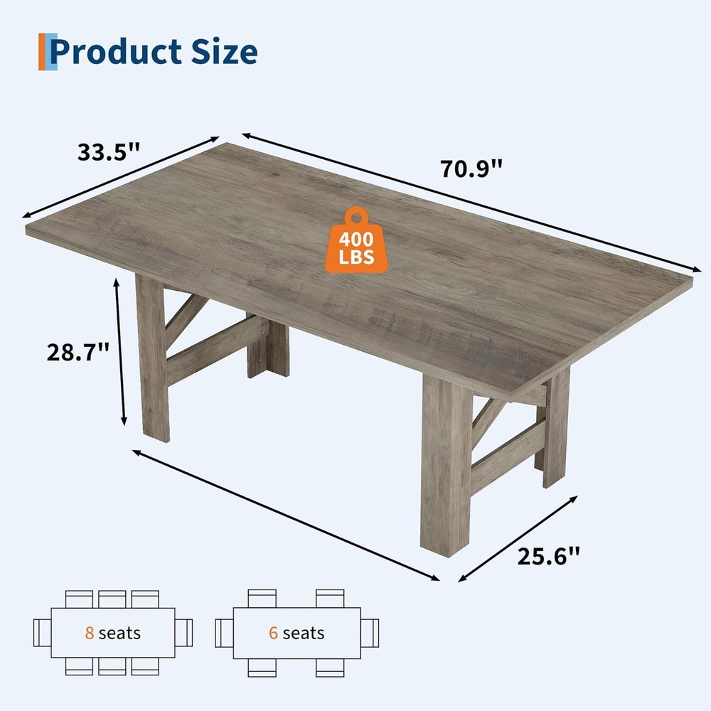 71"L Farmhouse Dining Table 6-8 Rectangular Barn Wooden Kitchen Table