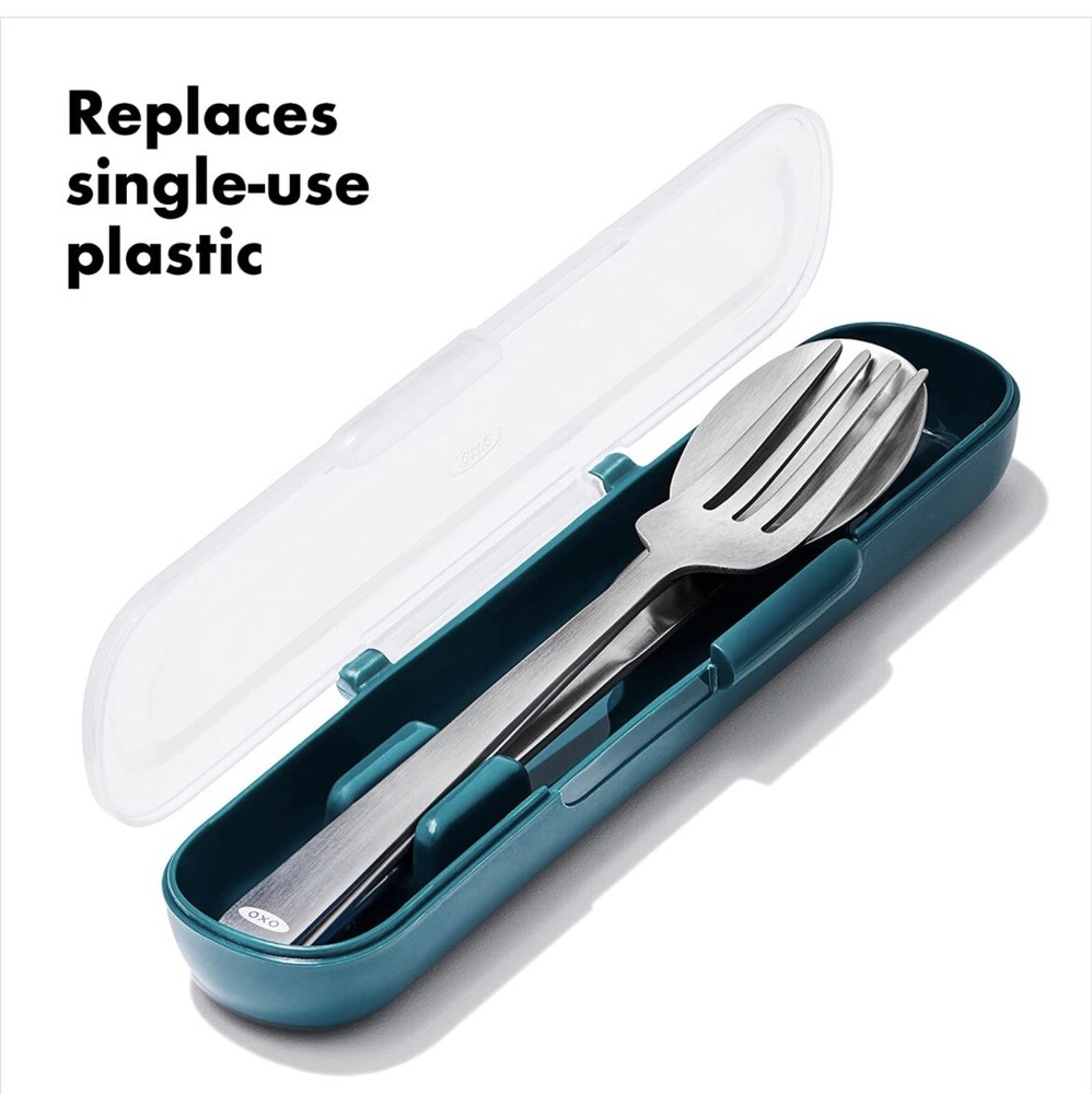 Oxo SoftWorks Prep & Go Utensil Set with Case Dishwasher Safe Fork, Knife, Spoon