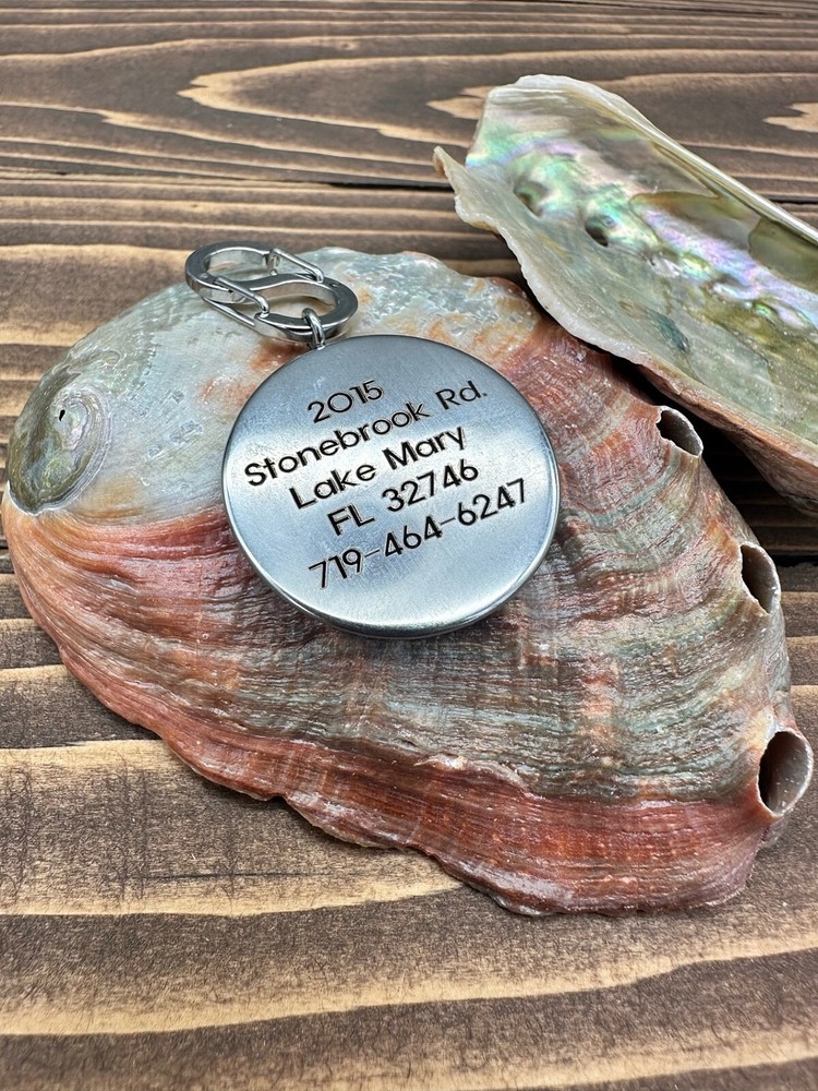 Wood dog id tags engraved