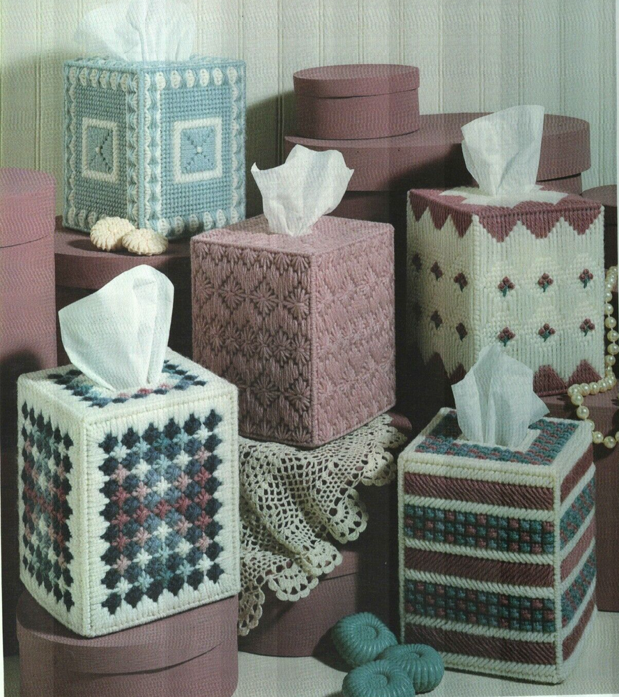 5 PRETTY PATTERNS TISSUE COVERS HOME DECOR PLASTIC CANVAS PATTERN INSTRUCTIONS