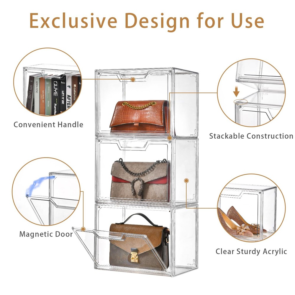 Stackable Storage Bins,Clear Acrylic Display Case, Acrylic Boxes with Lids, S...