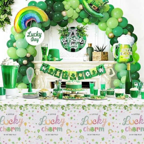 3 Pack St.Patrick's Day Baby Shower Tablecloth, Disposable Plasticable A