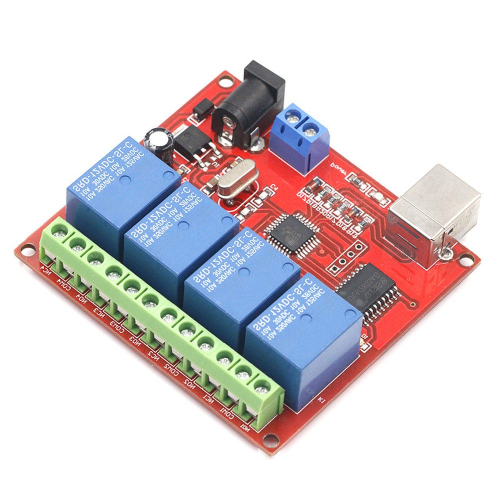 4 Channel USB Relay Module with Flexible Power Options and Secure Mounting