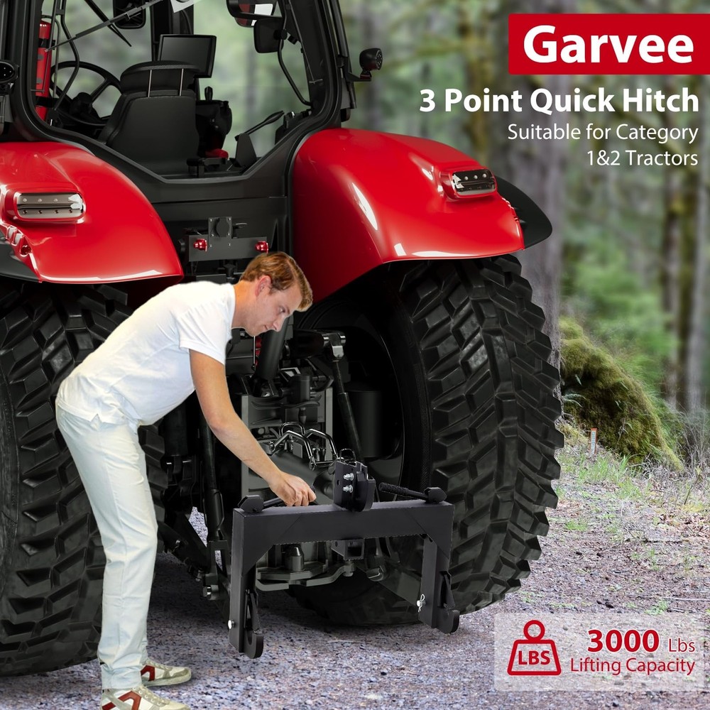 3-Point Quick Hitch Category 1 Tractor Implement Adaption 3000 LB Lift Capacity