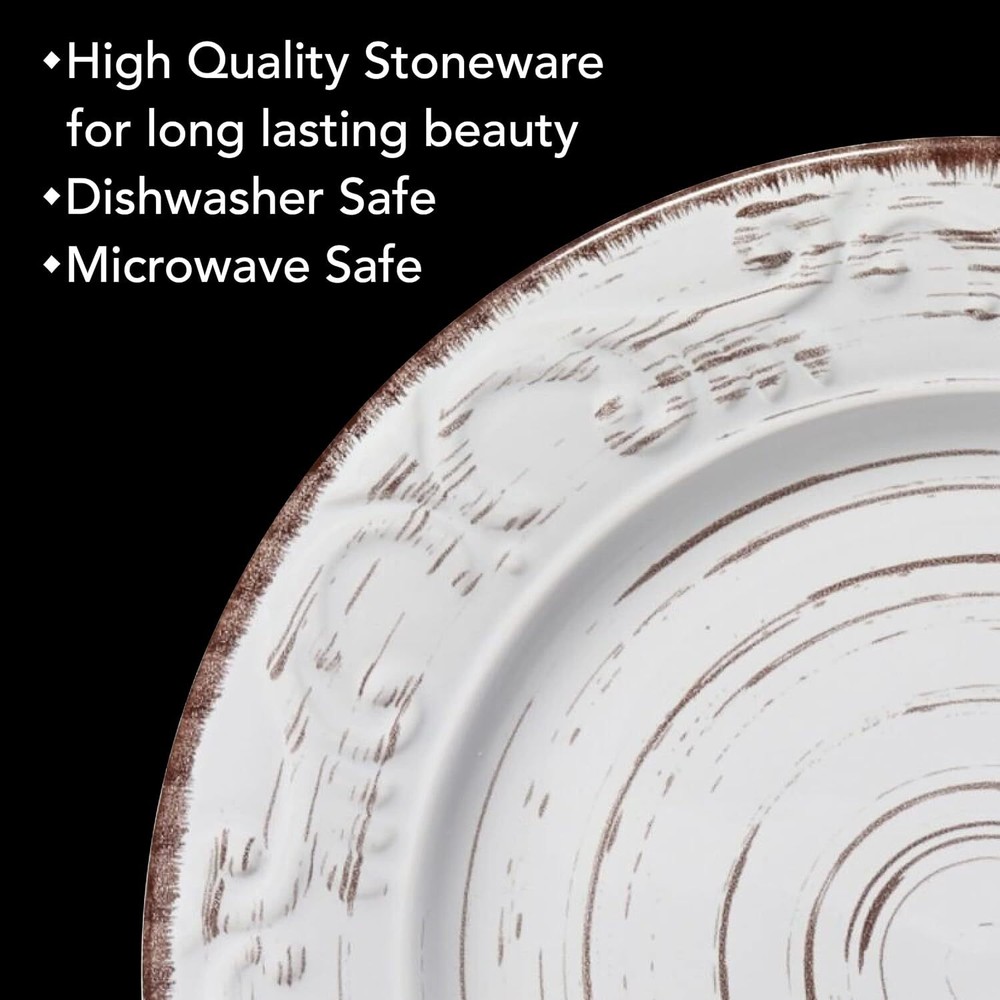 White 16-Piece Dinnerware Set, Serves 4, White Embossed