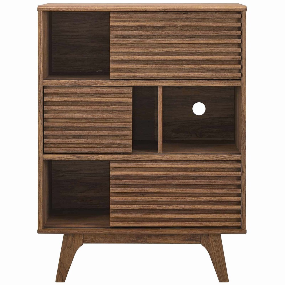 Modway Render Three-Tier Display Storage Cabinet Stand in Walnut