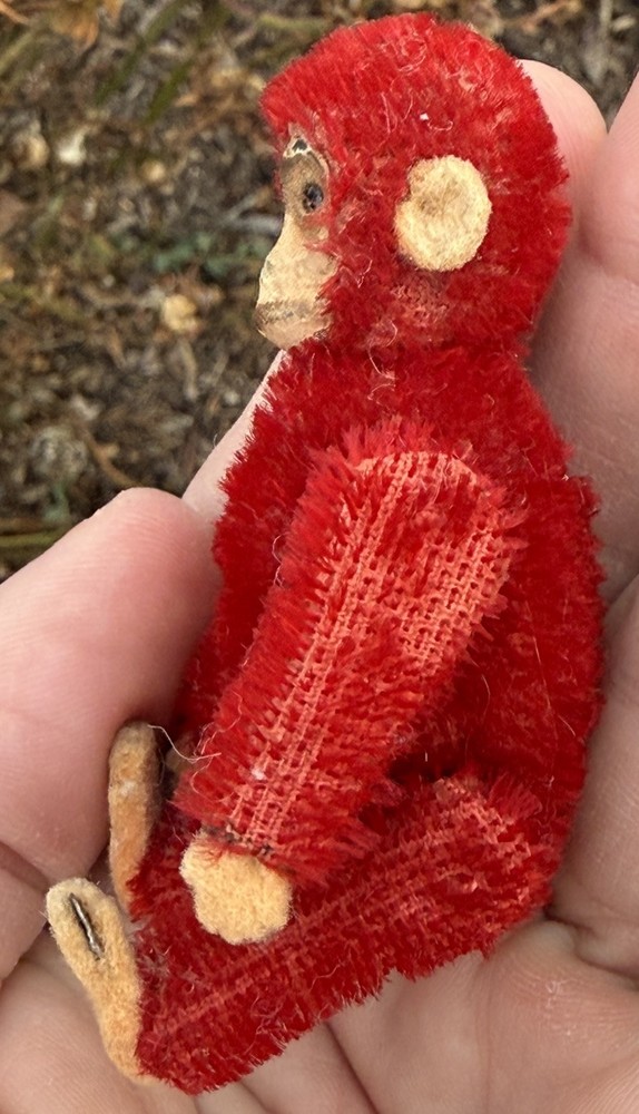 Early Miniature Schuco Jointed Red Monkey 3” Schuco Monkey Perfume Container
