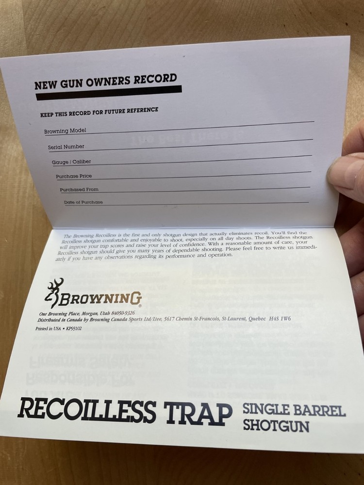 Browning Owners Manual Recoilless Trap