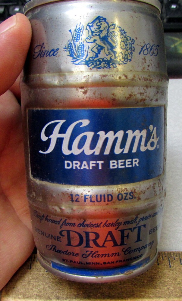 Hamms Draft Keg Barrel pull tab style beer can (empty) nice colors & graphics