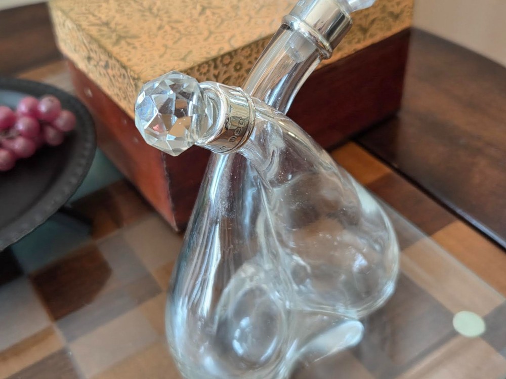A Small and Medium Size Sterling Silver and Glass Double Condiment Bottles