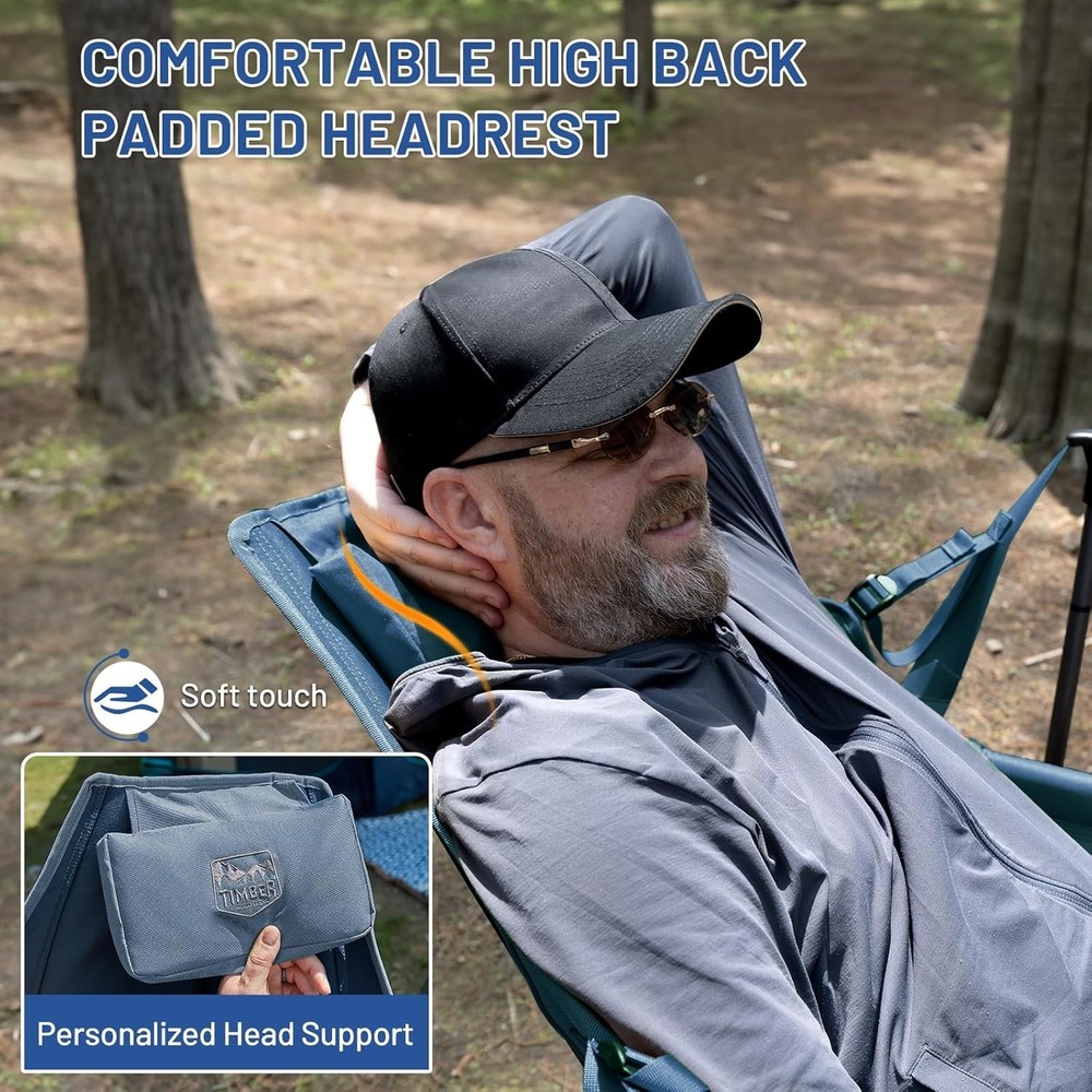 Hammock Camping Chair Oversized Swing Adjustable Back 400lbs Blue