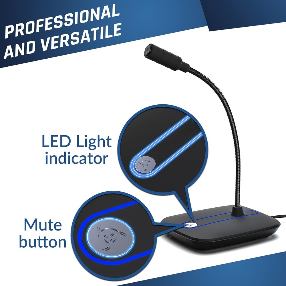 KLIM C4 Computer Microphone with Mute Button - USB Mic for Computer and Console