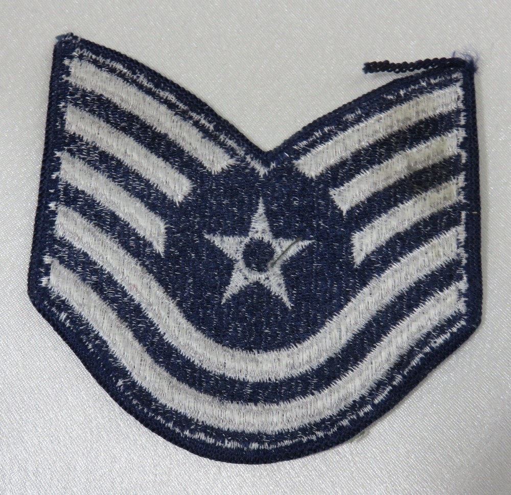 USA Air Force Technical Sergeant E - 6 Chevron Patch Silver on Blue Female