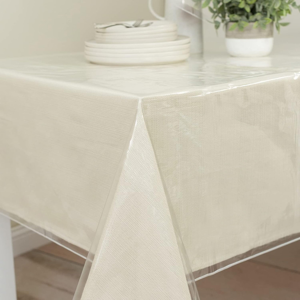 Heavy Duty Clear Plastic 100% Waterproof Tablecloth Protector, Vinyl Table Cloth
