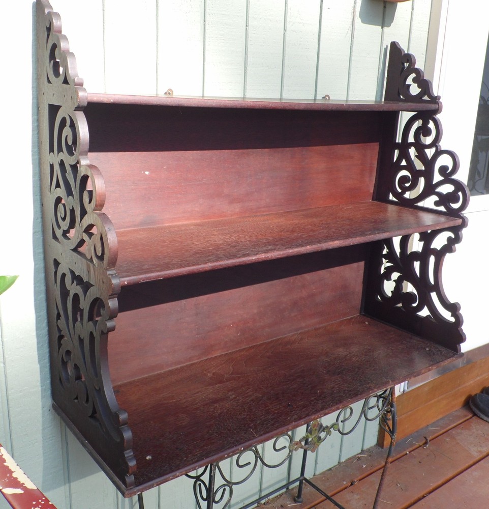Antique Victorian Solid Walnut Shelf Bookcase Wall Shelf Hanging Fretwork Shelf