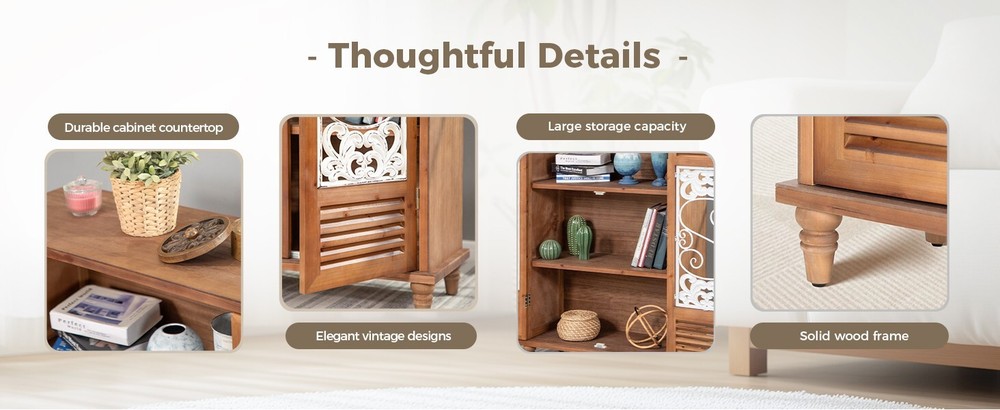 2 Doors Storage Cabinet Buffet Sideboard Distressed Accent Cabinet Entryway
