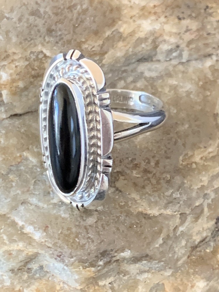 Black Onyx Navajo Sterling Silver Ring Size 6 11586