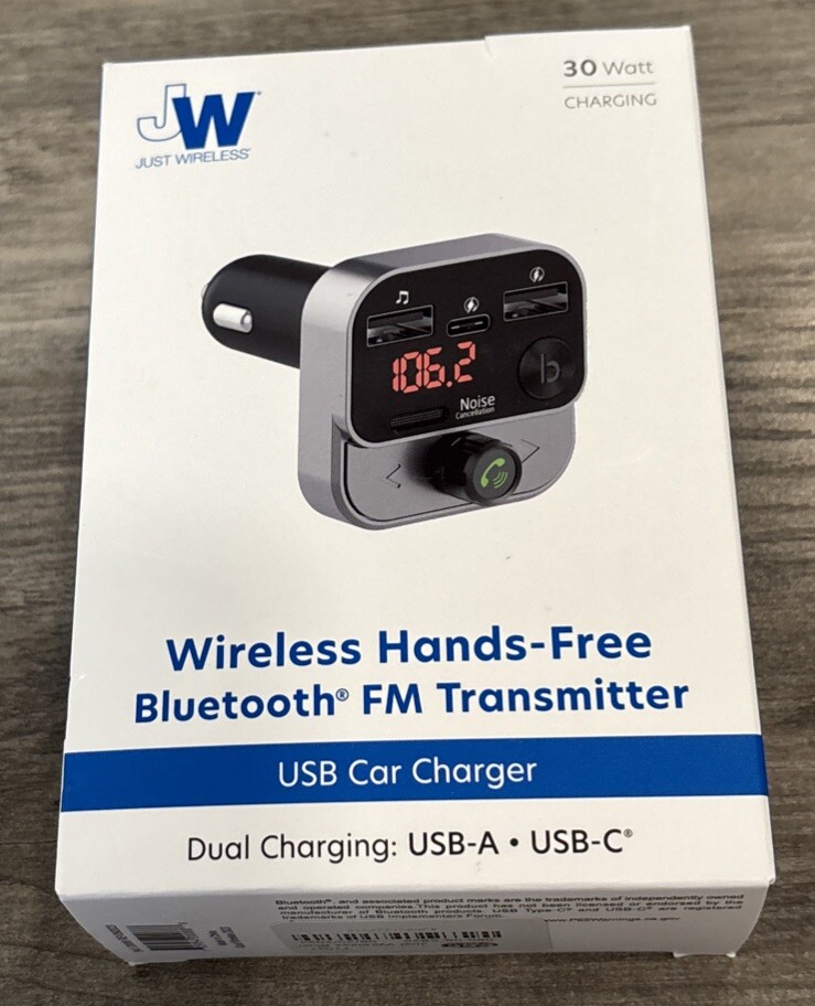 Just Wireless Hands Free Bluetooth FM Transmitter w/ USB-C & USB-A Charging Port