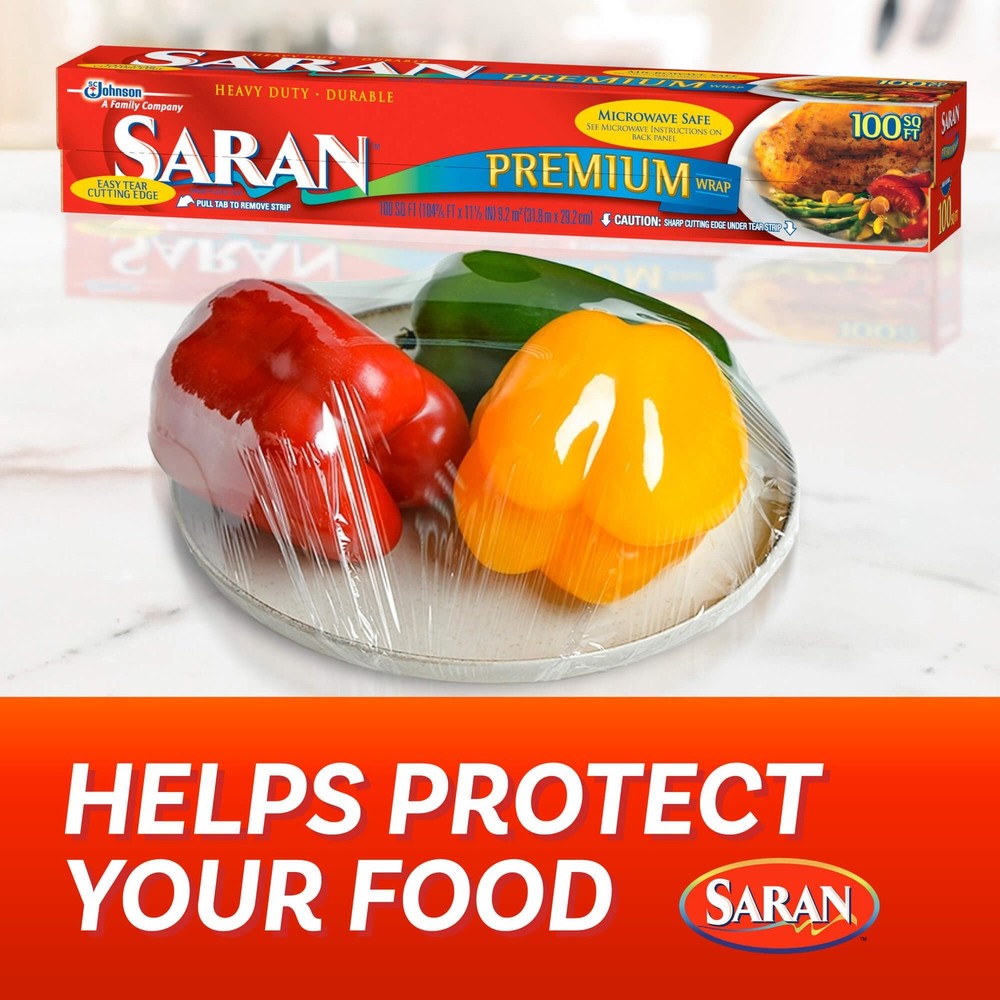 Saran Cling Plus Clear Plastic Wrap, 200 Sq Ft Food Storage Roll