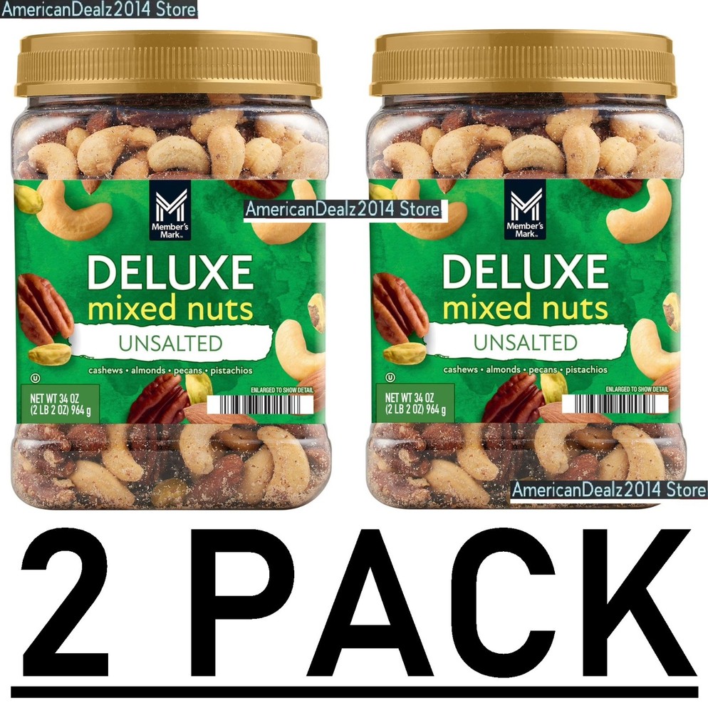 2 PACK - Member's Mark Unsalted Deluxe Mixed Nuts 34 oz. {Total 68 oz.} Kosher