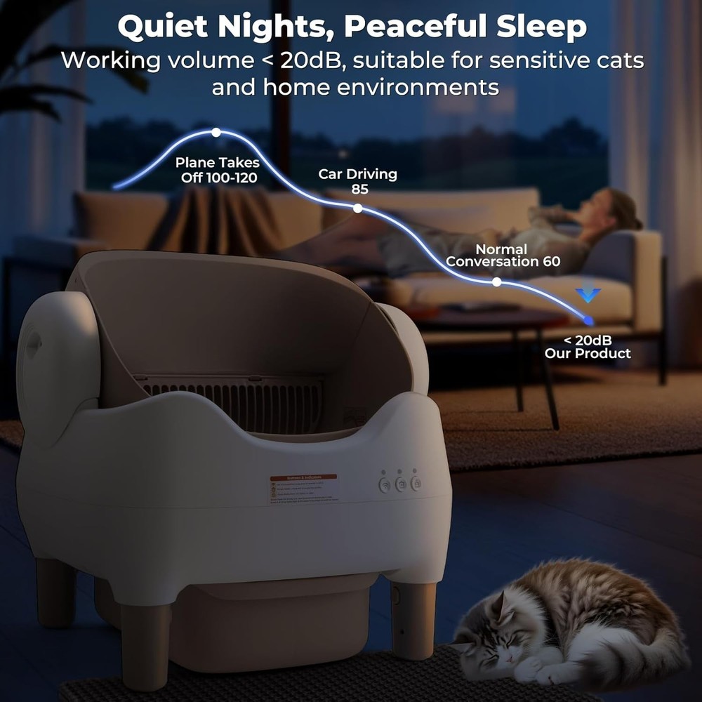 Self Cleaning Automatic Cat Litter Box with App Control Large Bin Odor Free Mult