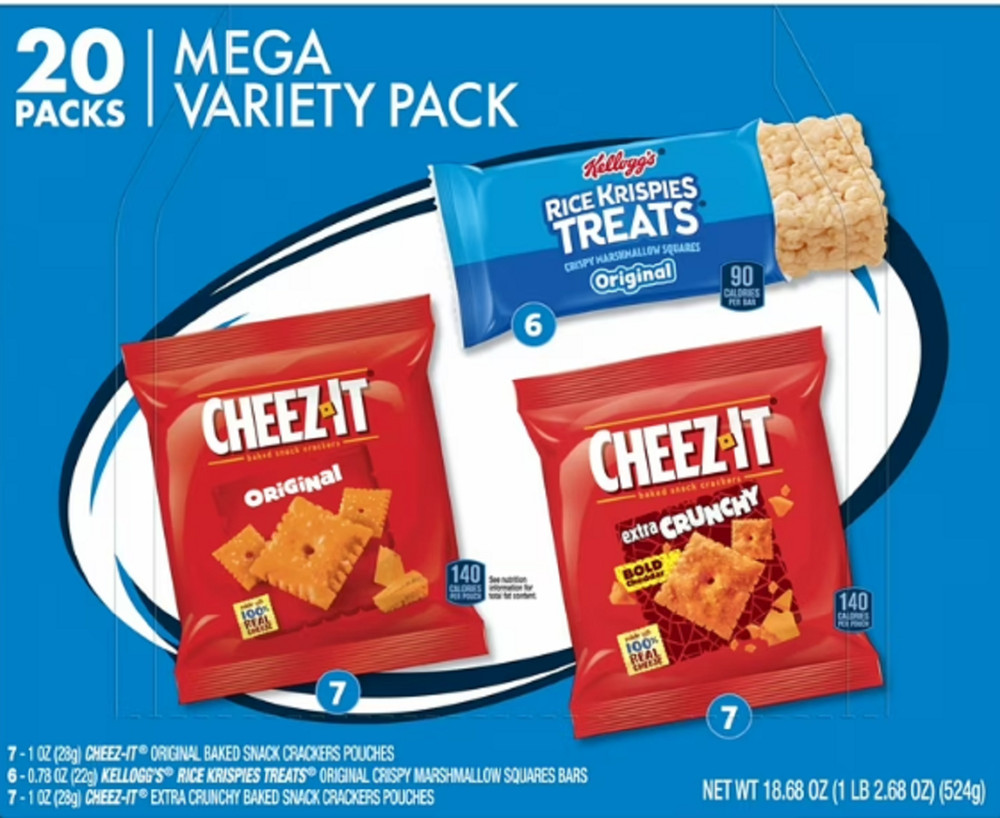 Kellogg's Variety Pack Assorted Snacks, Lunch Snacks, 20 Count