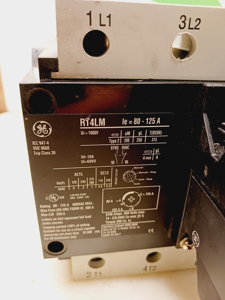 GENERAL ELECTRIC RT4LM MOTOR STARTER OVERLOAD RELAY