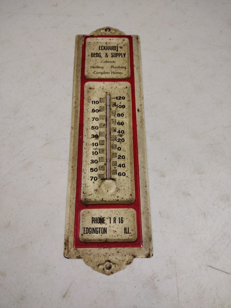 Vintage Eckhardt Bldg. & Supply Edgington IL Advertising Thermometer