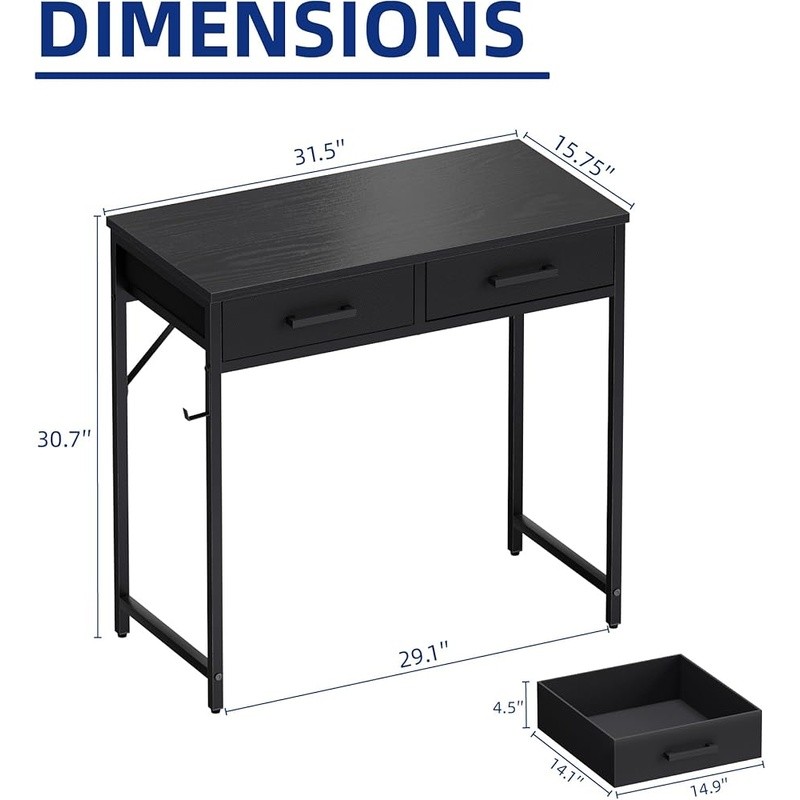 Compact Computer Desk W/ Storage Drawers Small Spaces Home Office Study Black