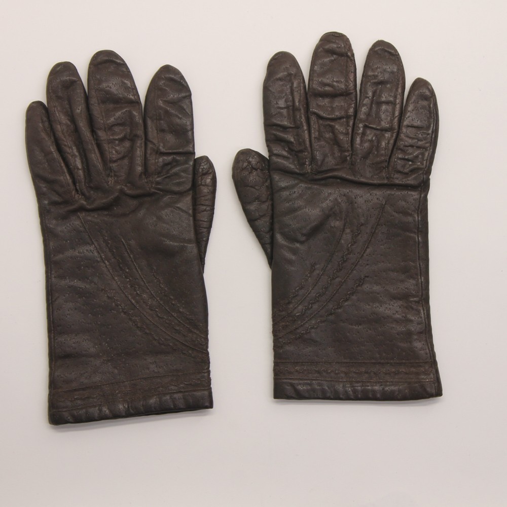 Retro Brown Tooled Pattern Winter Gloves Lined Size L
