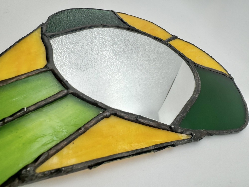 Vintage Green Hand Held Vanity Mirror Stained Glass