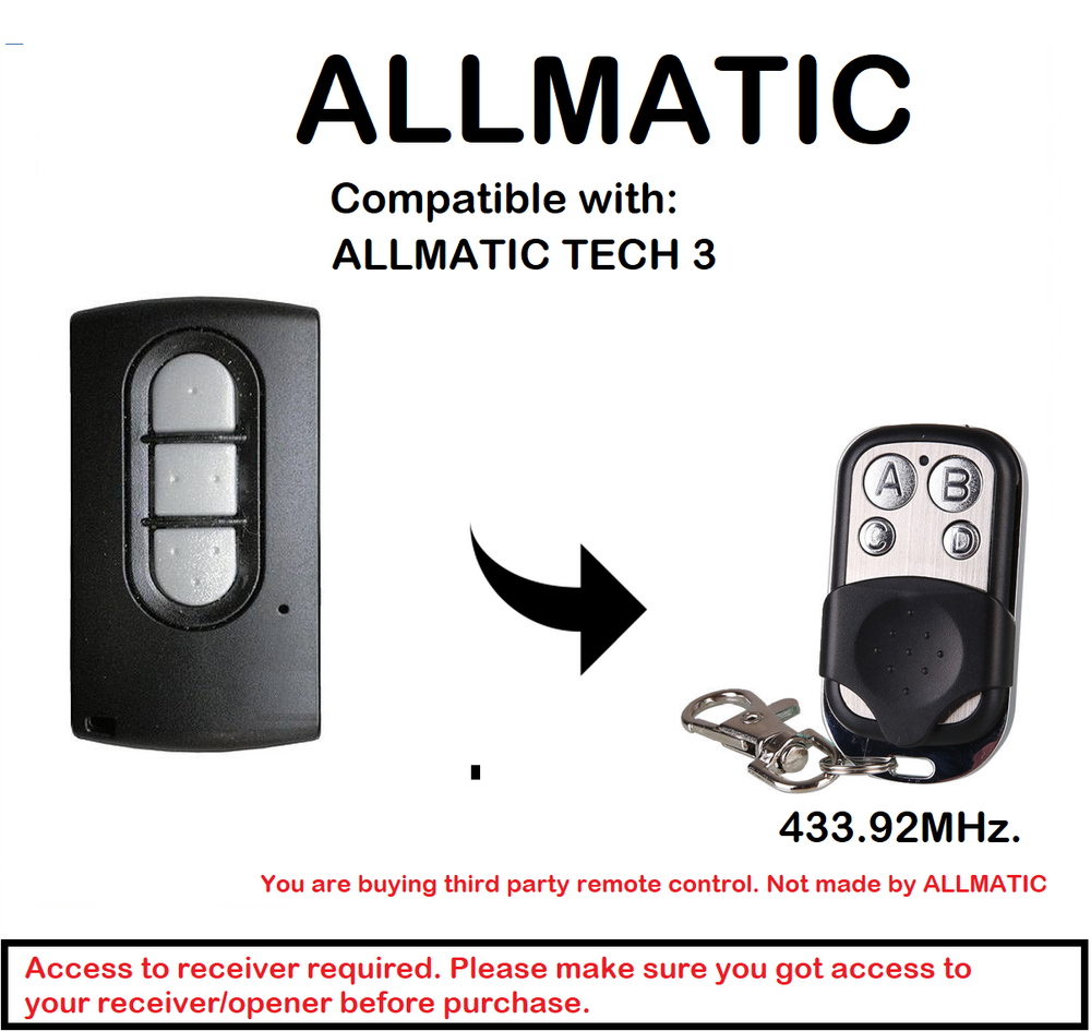 ALLMATIC B.RO WN BRO1WN, BRO 2WN, BRO4WN Compatible Remote control Rolling code