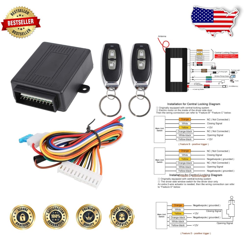 12V Vehicle Keyless Entry Kit - Remote Lock Unlock Trunk